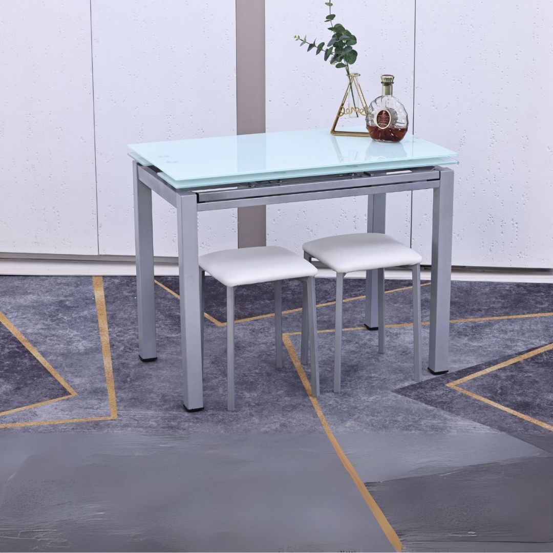 Mesa y sillas de cocina blanco 45-95x95x75 cm. - Imagen 2