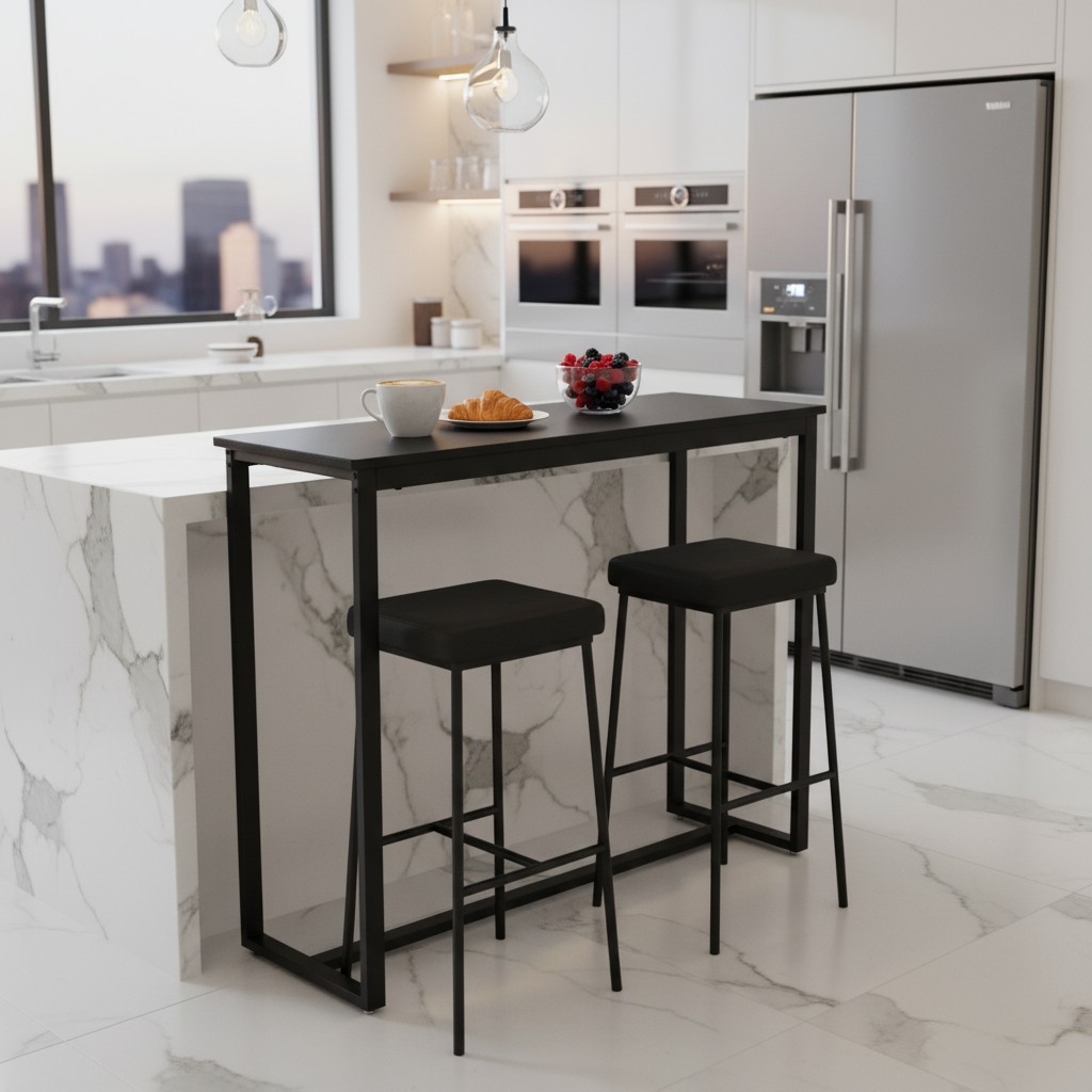 Mesa alta cocina Ibiza negra 100x70x93 cm. - Imagen 3