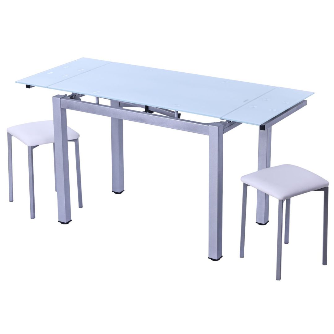 Mesa y sillas de cocina blanco 100-140x60x75 cm. - Imagen 2