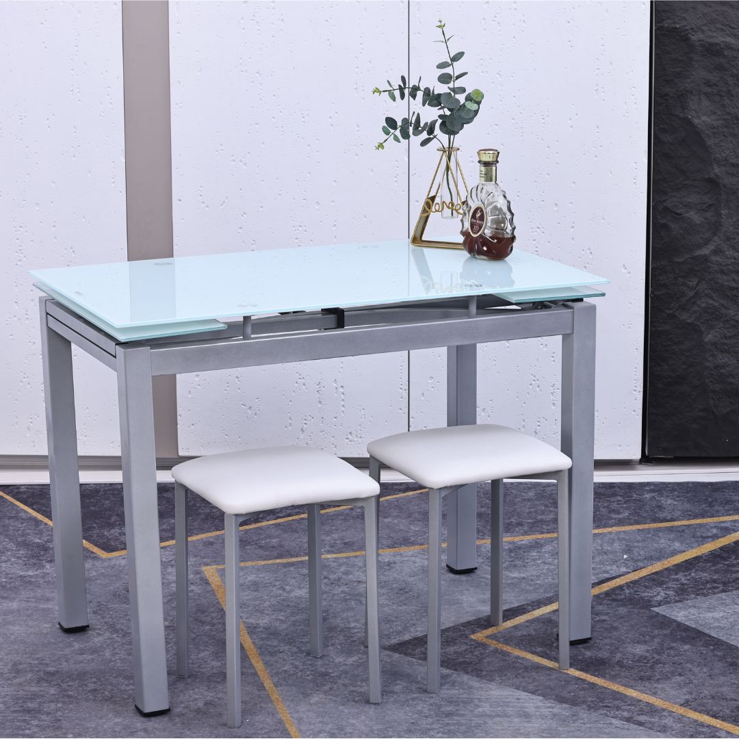Mesa y sillas de cocina blanco 100-140x60x75 cm. - Imagen 3